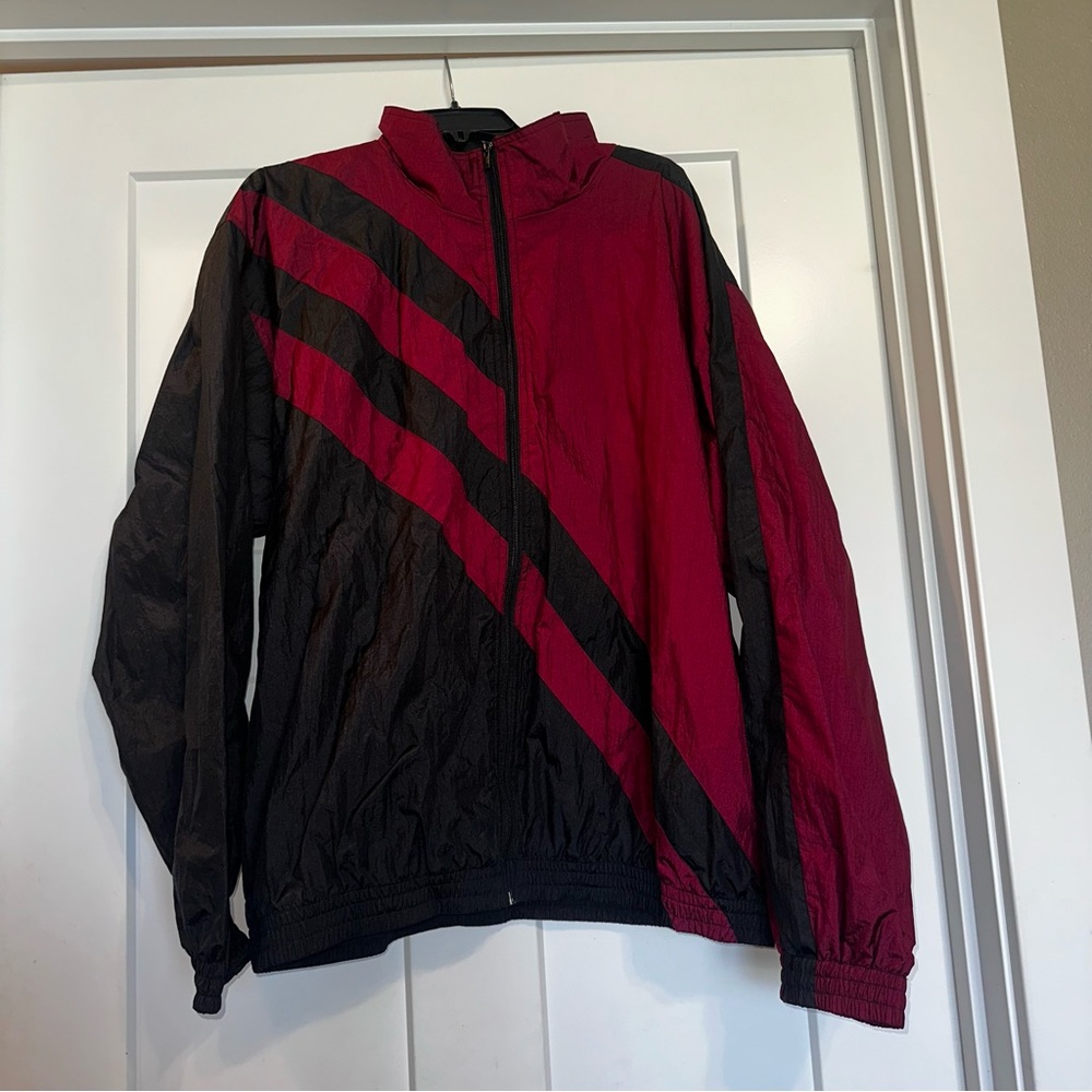 Vtg 90s Nucleus windbreaker jacket maroon & black XL NWT